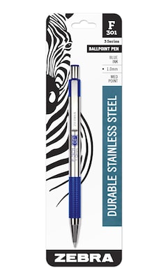 Zebra Pen F-301 Retractable Ballpoint Pen, Medium Point (1.0mm), Blue (ZEB 27221)