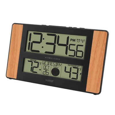 La Crosse Technology Atomic Digital Clock with Temperature and Moon Phase, Oak finish (513-1417)