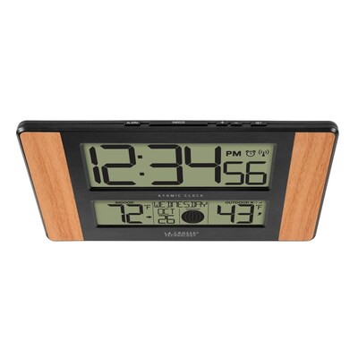 La Crosse Technology Atomic Digital Clock with Temperature and Moon Phase, Oak finish (513-1417)