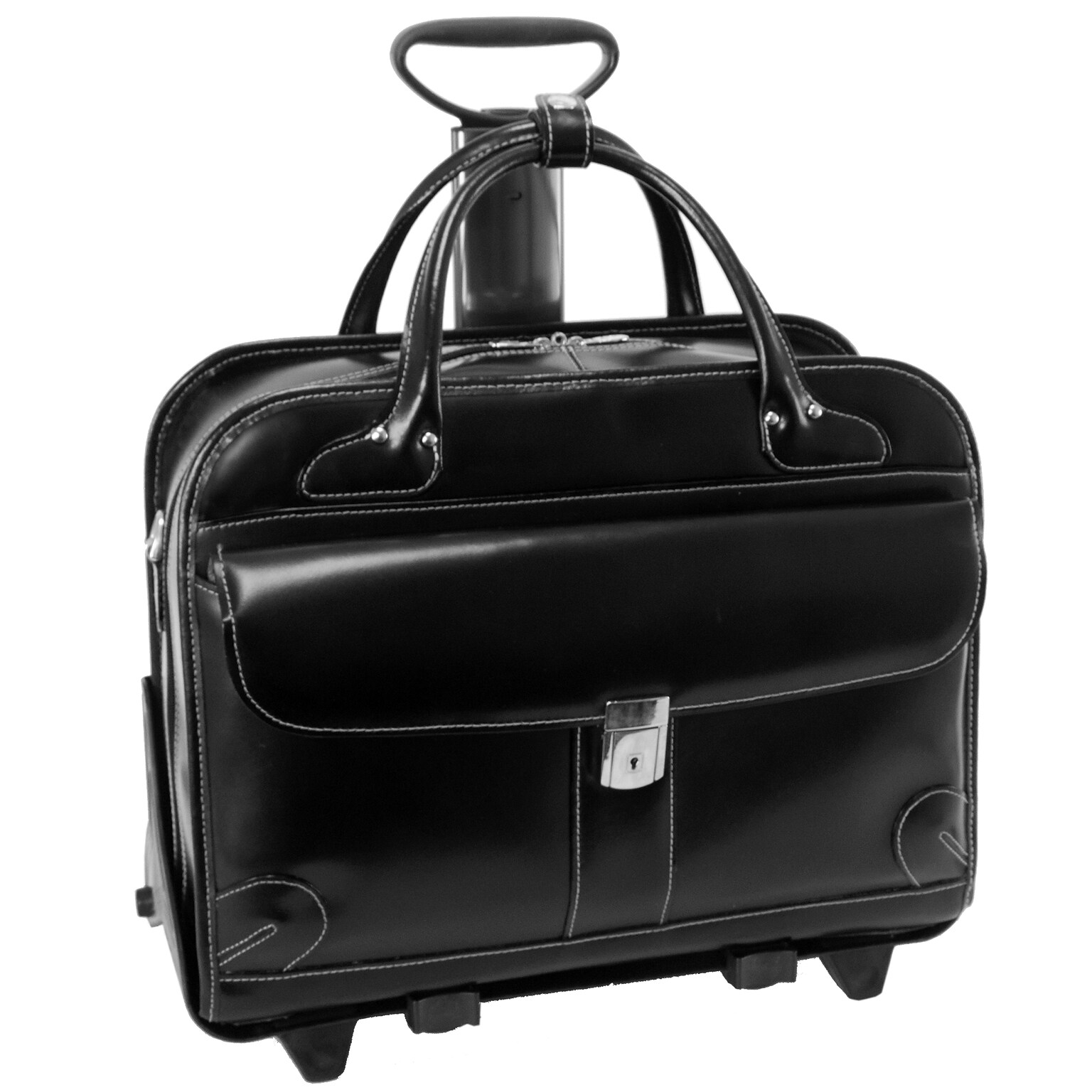 McKlein Lakewood, Checkpoint-Friendly Detachable Wheeled Laptop Briefcase, Top Grain Cowhide Leather, Black (96615)