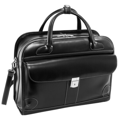 McKlein Lakewood, Checkpoint-Friendly Detachable Wheeled Laptop Briefcase, Top Grain Cowhide Leather, Black (96615)