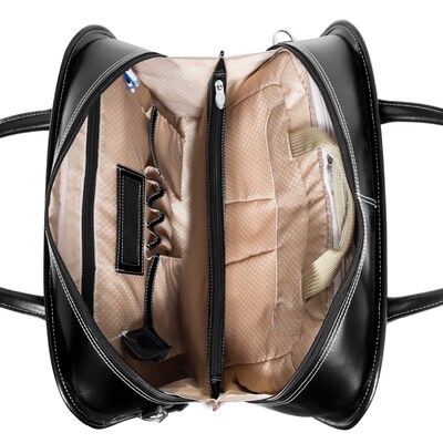 McKlein Lakewood, Checkpoint-Friendly Detachable Wheeled Laptop Briefcase, Top Grain Cowhide Leather, Black (96615)