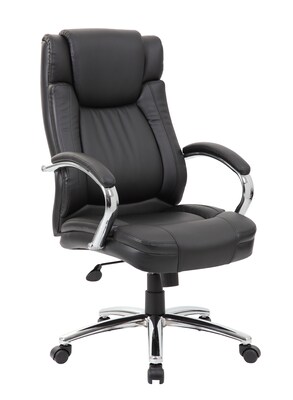 Boss High Back LeatherPlus Executive Chair w/Chrome Base, Black (B17001C-BK)