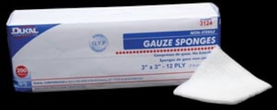 Dukal Gauze Sponge, 3 x 3, Non-Sterile, 12-Ply, 100/Bag (3124-100)