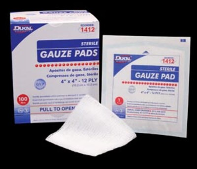 Dukal Gauze Pad, 4 x 4, Sterile,  12-Ply, 1200 Box/Case (1412)