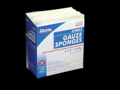 Dukal Gauze Sponge, 4 x 4, Sterile, 12-Ply, 50/Box (6412)
