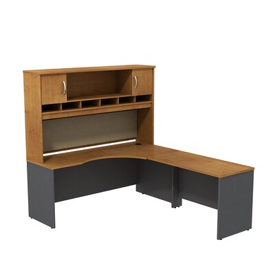 Bush Business Furniture Westfield Right Handed L Shaped Corner Desk with Hutch, Natural Cherry, Installed (SRC002NCRFA)