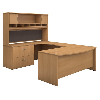 Bush Business Furniture Westfield 72W Left Handed Bow Front U Shaped Desk with Hutch, Light Oak, Installed (SRC005LOLSUFA)