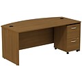 Bush Business Furniture Westfield Bow Front Desk with 2 Drawer Mobile Pedestal, Warm Oak, Installed (SRC0020WOSUFA)