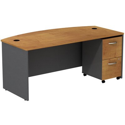 Bush Business Furniture Westfield Bow Front Desk with 2 Drawer Mobile Pedestal, Natural Cherry (SRC0020NCSU)