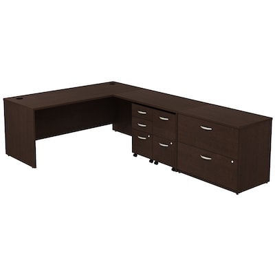 Bush Business Furniture Westfield L Shaped Desk with 2 Pedestals and Lateral File, Mocha Cherry, Installed (SRC0011MRSUFA)