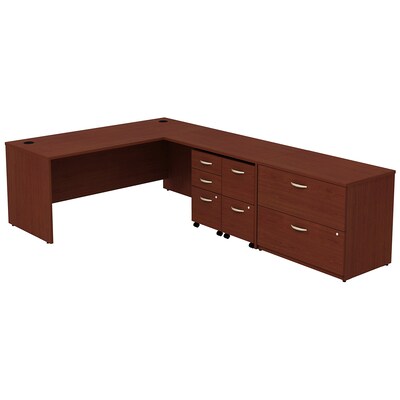 Bush Business Furniture Westfield L Shaped Desk with 2 Mobile Pedestals and Lateral File Cabinet, Mahogany (SRC0011MASU)