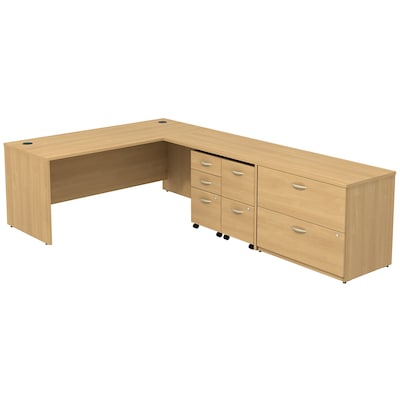 Bush Business Furniture Westfield L Shaped Desk with 2 Mobile Pedestals and Lateral File Cabinet, Light Oak (SRC0011LOSU)