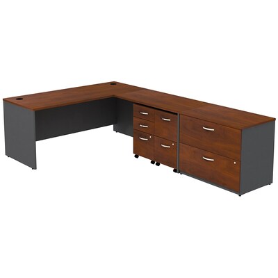 Bush Business Furniture Westfield L Shaped Desk with 2 Mobile Pedestals and Lateral File Cabinet, Hansen Cherry (SRC0011HCSU)