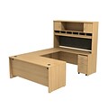 Bush Business Furniture Westfield U Shaped Desk with Hutch and 3 Drawer Mobile Pedestal, Light Oak, Installed (SRC004LOSUFA)