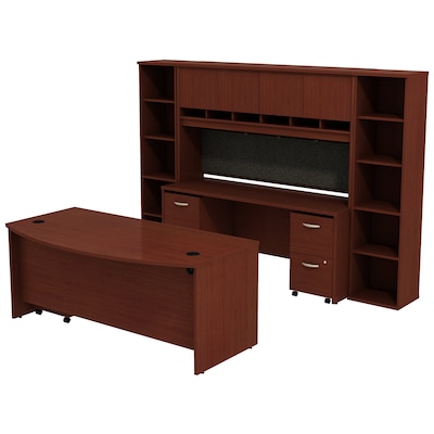 Bush Business Furniture Westfield Bow Front Desk with Credenza, Hutch and Bookcases, Mahogany (SRC0010MASU)