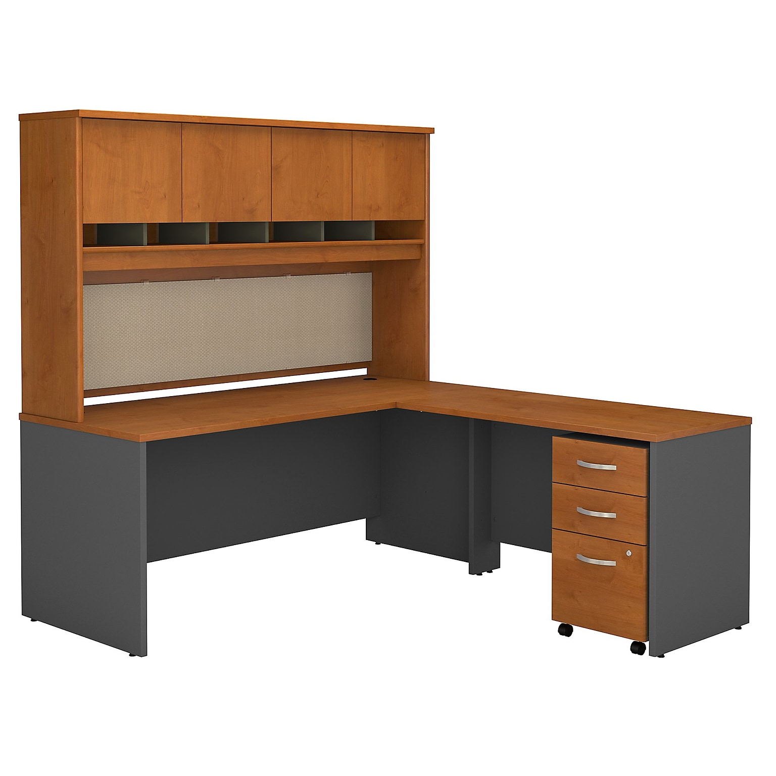 Bush Business Furniture Westfield 72W L Shaped Desk with Hutch and Mobile File Cabinet, Natural Cherry (SRC0018NCSU)