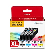Canon CLI-281XL Black/Cyan/Magenta/Yellow High Yield Ink Cartridge, 4/Pack (2037C005)