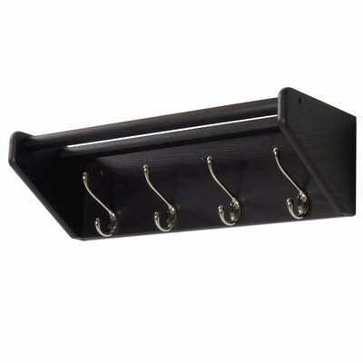 Wooden Mallet 4 Hook Shelf, Nickel Hooks, Black (24HCRNBK)