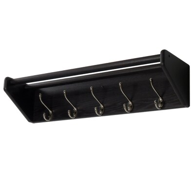Wooden Mallet 5 Hook Shelf, Nickel Hooks, Black (32HCRNBK)