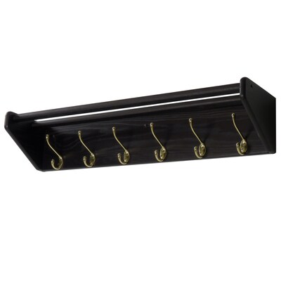 Wooden Mallet 6 Hook Shelf, Brass Hooks, Black (36HCRBK)