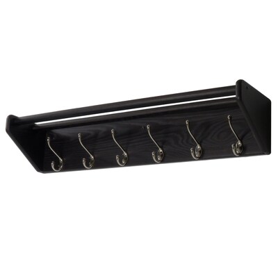 Wooden Mallet 6 Hook Shelf, Nickel Hooks, Black (36HCRNBK)