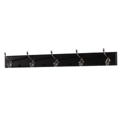 Wooden Mallet 5 Hook Coat Rack, Nickel Hooks, Black (HCR5NBK)