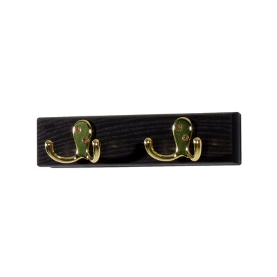Wooden Mallet 2 Double Prong Hook Rail/Coat Rack, Brass Hooks, Black (HSD2BBK)