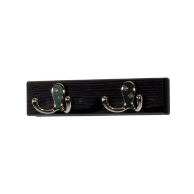 Wooden Mallet 2 Double Prong Hook Rail/Coat Rack, Nickel Hooks, Black (HSD2NBK)