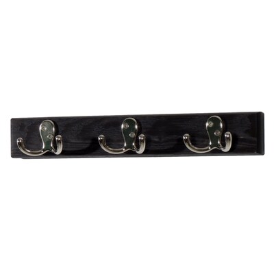 Wooden Mallet 3 Double Prong Hook Rail/Coat Rack, Nickel Hooks, Black (HSD3NBK)
