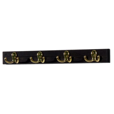 Wooden Mallet 4 Double Prong Hook Rail/Coat Rack, Brass Hooks, Black (HSD4BBK)