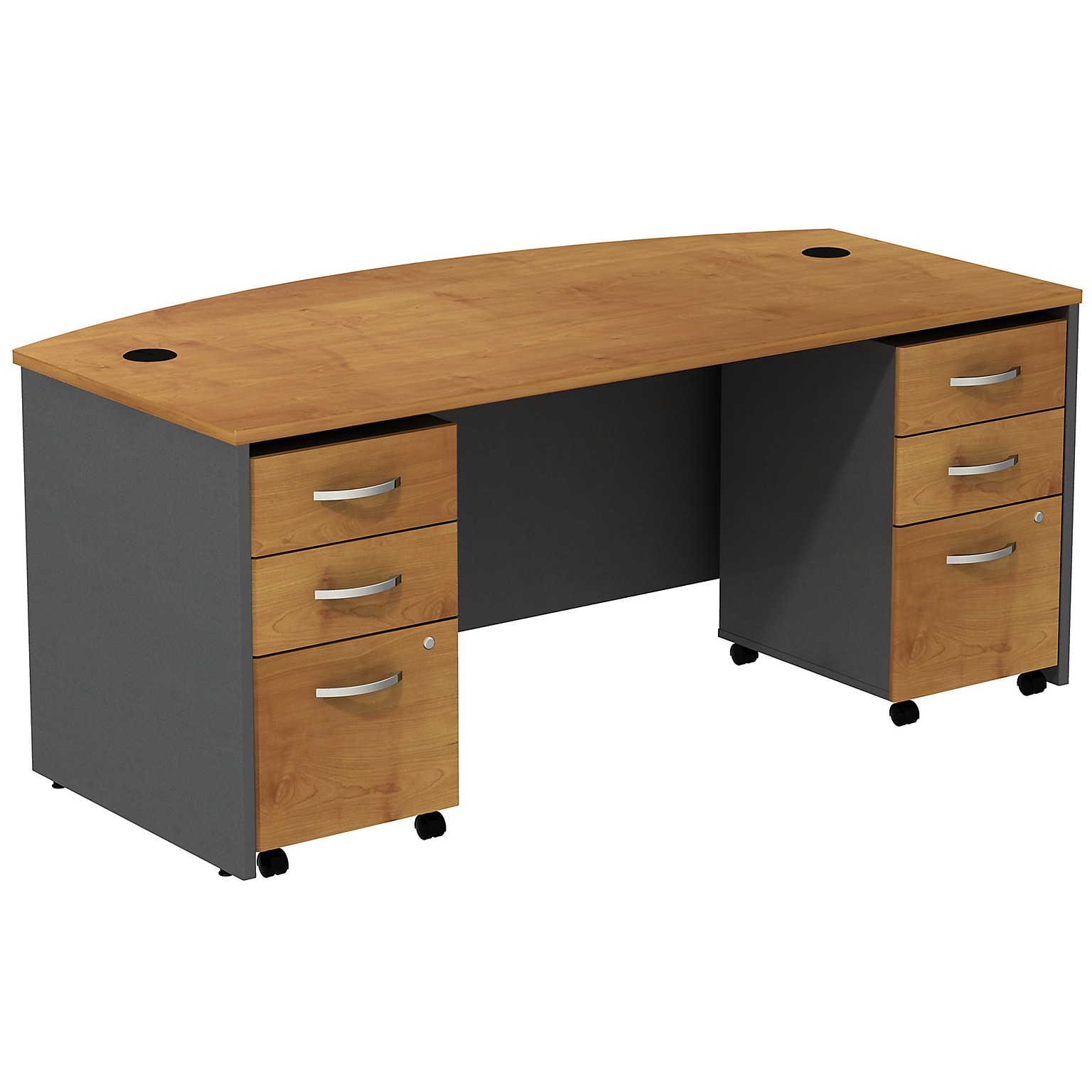 Bush Business Furniture Westfield Bow Front Desk with two 3 Drawer Mobile Pedestals, Natural Cherry (SRC013NCSU)