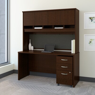 Bush Business Furniture Westfield 60W x 24D Office Desk with Hutch and Mobile File Cabinet, Mocha Cherry (SRC014MRSU)