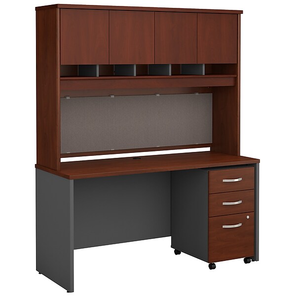 Bush Business Furniture Westfield 60W x 24D Office Desk with Hutch and Mobile File Cabinet, Hansen Cherry (SRC014HCSU)