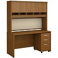 Bush Business Furniture Westfield 60W x 24D Office Desk with Hutch and Mobile File Cabinet, Warm Oak (SRC014WOSU)