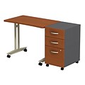 Bush Business Furniture Westfield Adjustable Height Mobile Table with 3 Drawer Mobile Pedestal, Auburn Maple (SRC027AUSU)