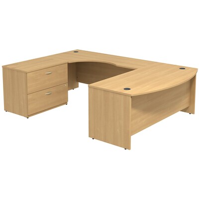 Bush Business Furniture Westfield Bow Front Left Handed U Shaped Desk with File Cabinet, Light Oak, Installed (SRC019LOLSUFA)