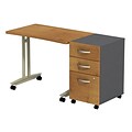 Bush Business Furniture Westfield Adjustable Height Mobile Table with 3 Drawer Mobile Pedestal, Natural Cherry (SRC027NCSU)