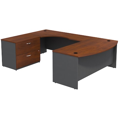 Bush Business Furniture Westfield Bow Front Left Handed U Shaped Desk with Lateral File Cabinet, Han