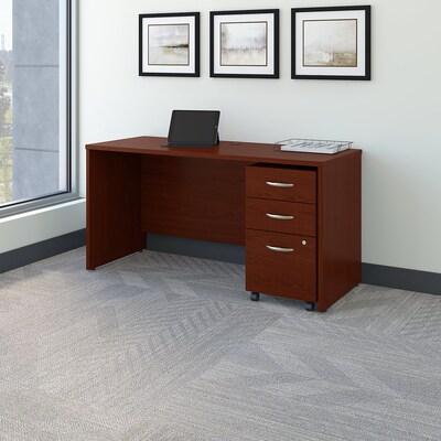 Bush Business Furniture Westfield 60W x 24D Office Desk with Mobile File Cabinet, Mahogany (SRC025MA