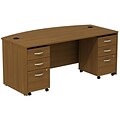 Bush Business Furniture Westfield Bow Front Desk with two 3 Drawer Mobile Pedestals, Warm Oak, Installed (SRC013WOSUFA)