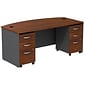 Bush Business Furniture Westfield Bow Front Desk with two 3 Drawer Mobile Pedestals, Hansen Cherry (