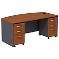 Bush Business Furniture Westfield Bow Front Desk with two 3 Drawer Mobile Pedestals, Auburn Maple (SRC013AUSU)
