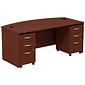 Bush Business Furniture Westfield Bow Front Desk with two 3 Drawer Mobile Pedestals, Mahogany (SRC01