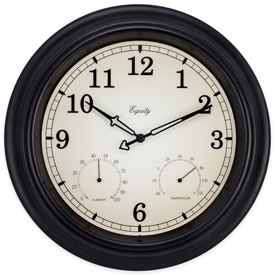 Equity by La Crosse 15.5 inch IN/OUT Black Wall Clock with Thermometer and Hygrometer (27915)