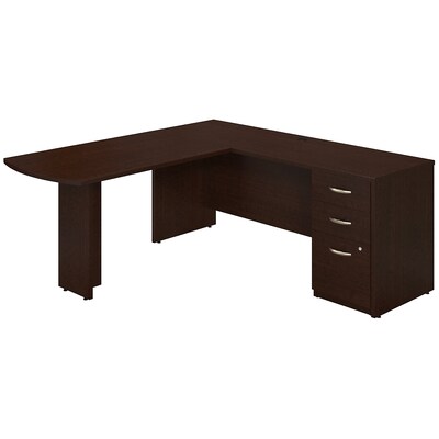 Bush Business Furniture Westfield Elite 72Wx24D Desk with Peninsula Return and 3-Drawer Pedestal, Mocha Cherry