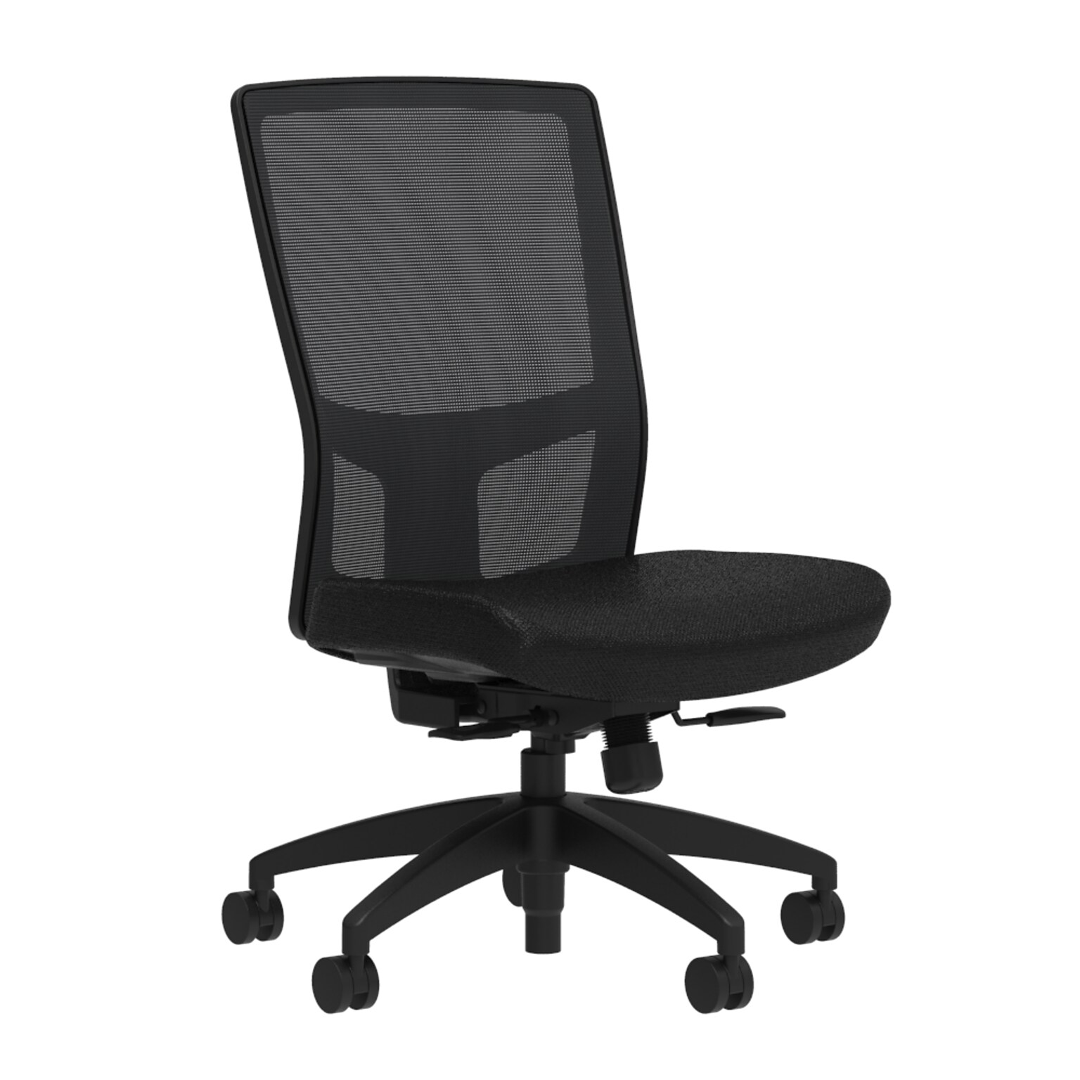 Union & Scale Workplace2.0™ Fabric Task Chair, Black, Integrated Lumbar, Synchro Seat Slide, Armless