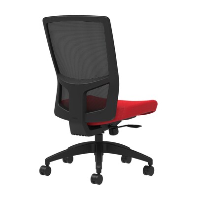 Union & Scale Workplace2.0™ Fabric Task Chair, Ruby Red, Integrated Lumbar, Armless, Synchro Seat Slide