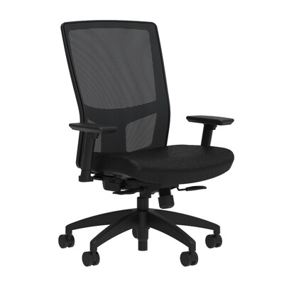 Union & Scale Workplace2.0™ Fabric Task Chair, Black, Integrated Lumbar, 2D Arms, Synchro Seat Slide