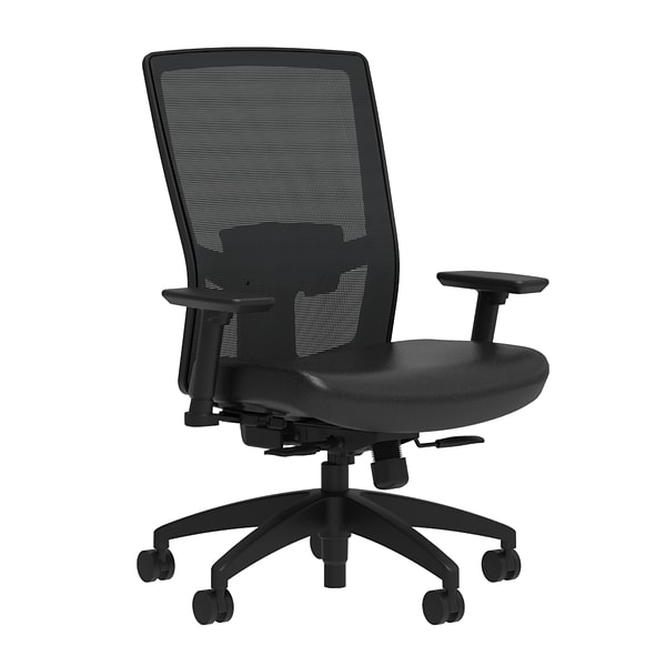 Union & Scale Workplace2.0™ Vinyl Task Chair, Black, Adjustable Lumbar, 2D Arms, Synchro Seat Slide